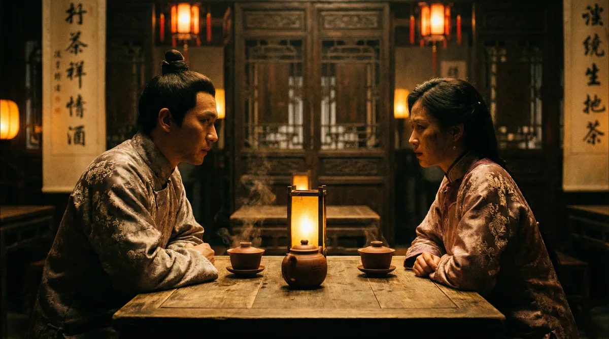 暗网禁区古装剧情片拍摄剧照-茶馆对话场景