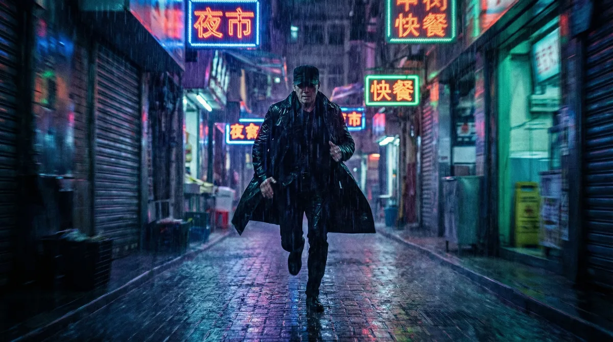暗网禁区都市动作片拍摄剧照-雨夜追逐场景